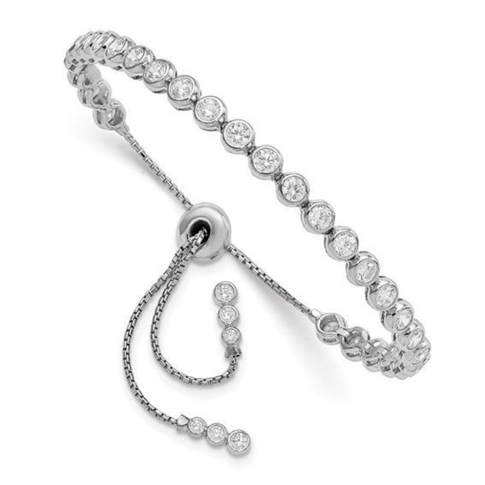 Sterling Shimmer Sterling Silver Rhodium-Plated 35 Stone Cz Adjustable Bracelet